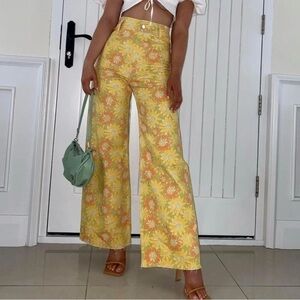Zara Yellow and Orange Floral Wide Leg Jeans